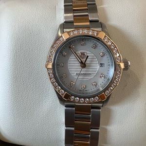 TAG Heuer Gold and Stainless Steel Aquaracer Diamond Studded Bezel 300m Watch